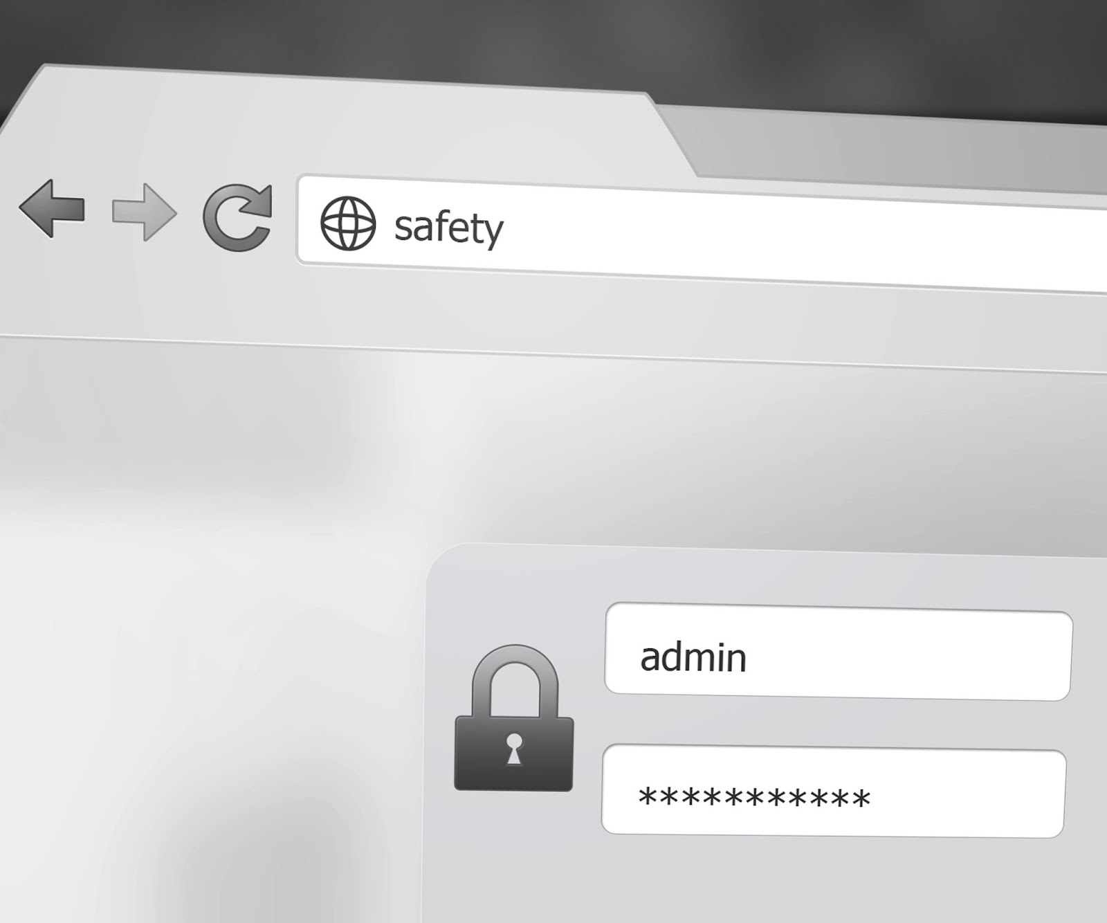 Image of web search page that reads ‘safety’ and has an admin login pop-up