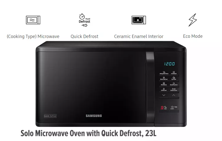 Samsung 23L Solo Microwave Oven with Quick Defrost.