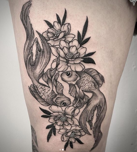 Flower And Fish Tattoo