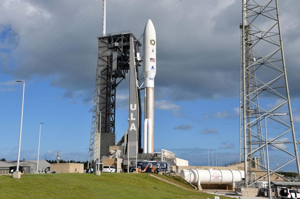 This United Launch Alliance Atlas V rocket will be rolled back under cover to protect it from a potential tropical storm. Photo by Joe Marino/UPI