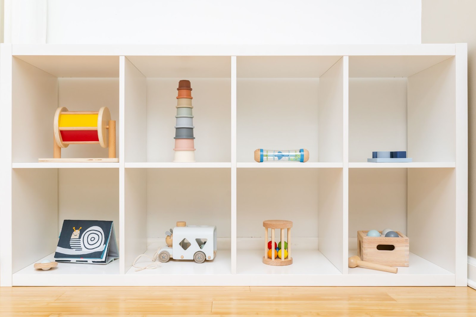 Shelves set up in a montessori prepared environment