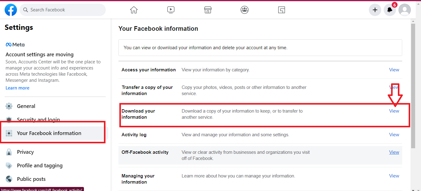 On the next page, click Your Facebook Information on the sidebar.