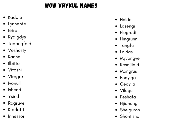 Wow Vrykul Names