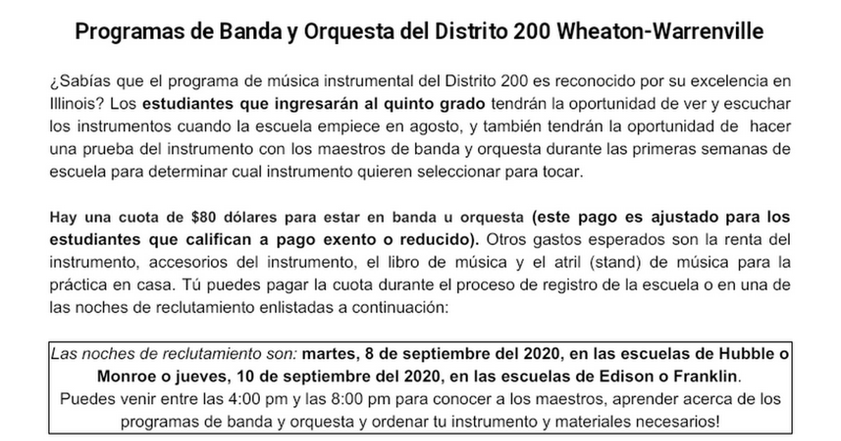 D200 Band and Orchestra Registration Flyer Spanish/English