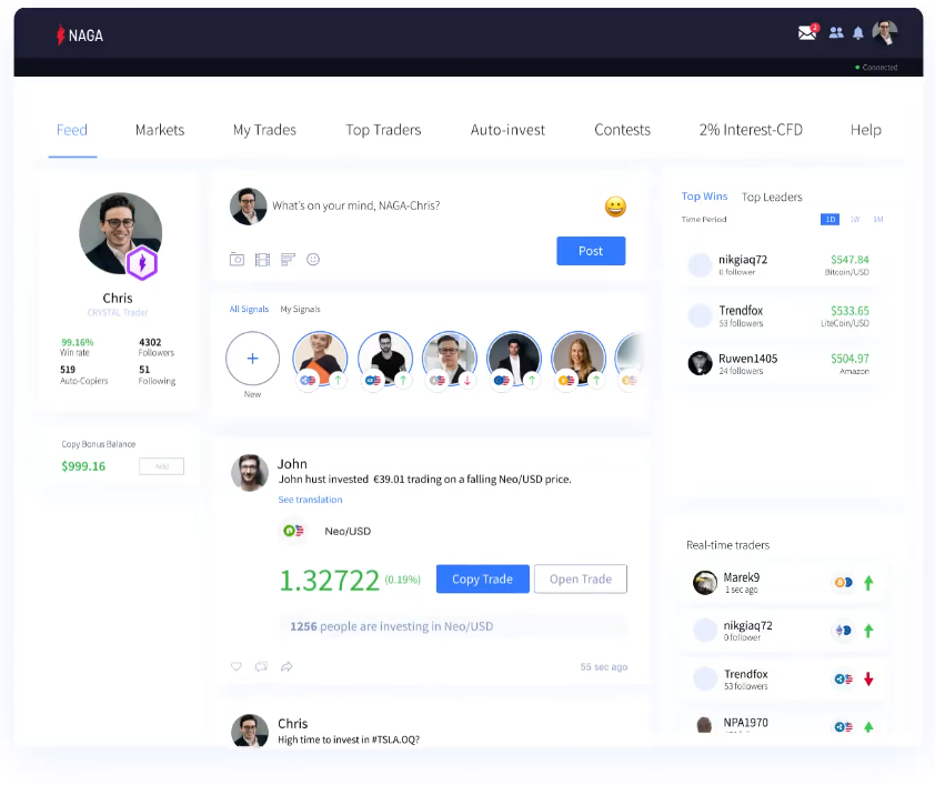 Social Trading Newsfeed von NAGA