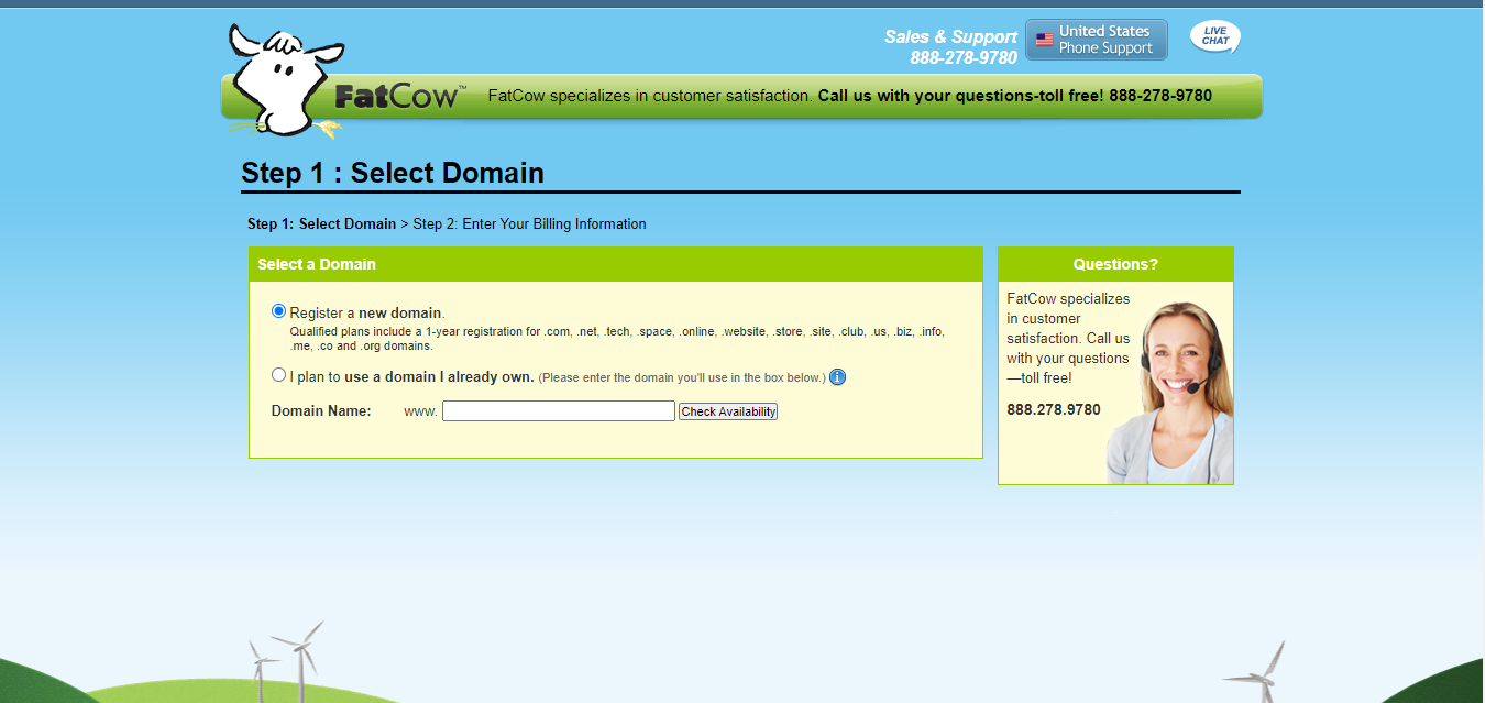 Screenshot of Step 1 of registering a new website