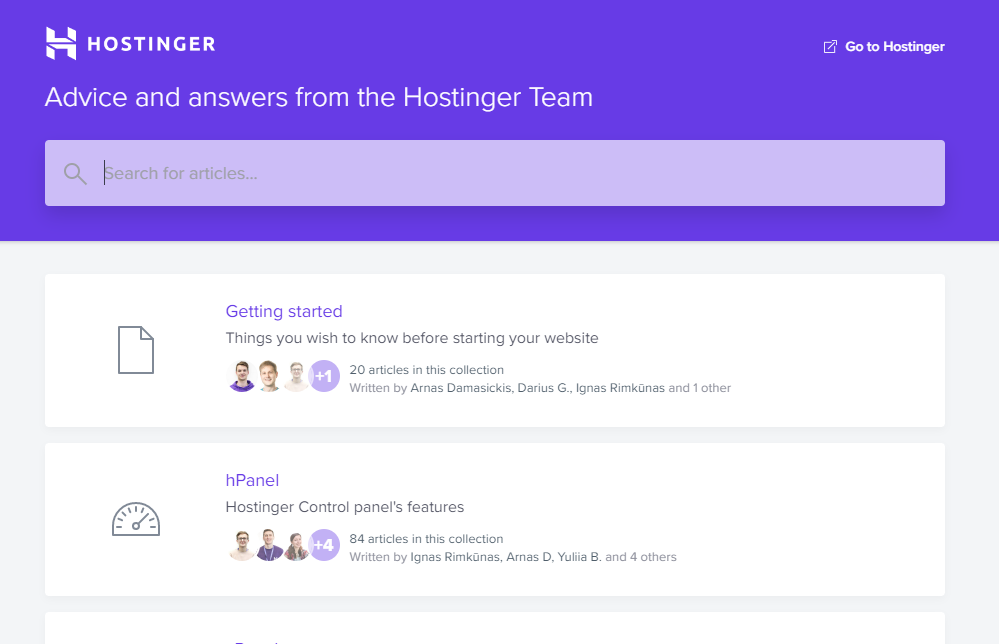 Hostinger knowledgebase