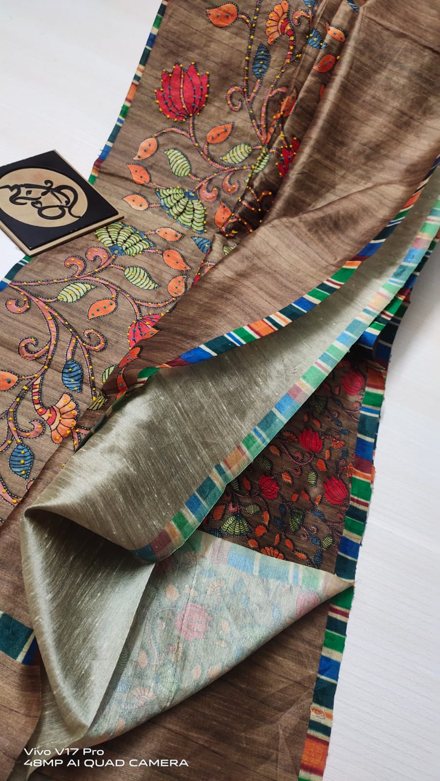Beneras fancy beautiful kalamkari work and knot work sarees