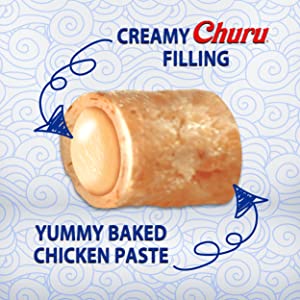 enlarged Churu Bite showing the Churu filling and yummy baked chicken paste outside