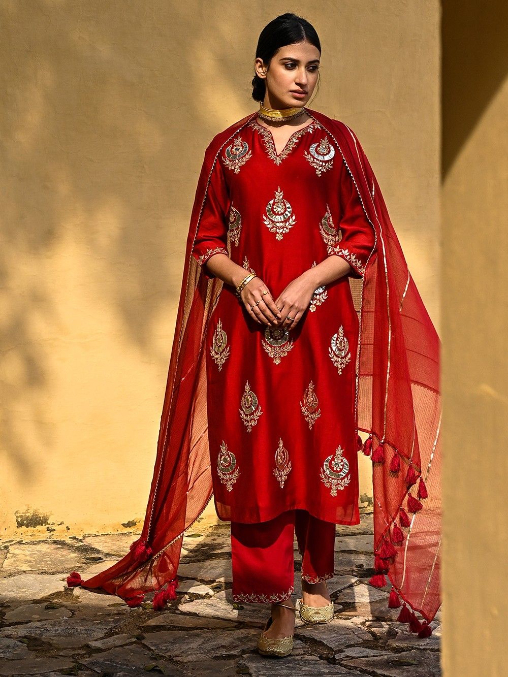 the loom - Red Gota Patti Chanderi Kurta