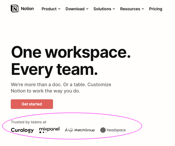 Notion's Homepage best product led growth examples