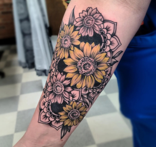 Solid Ink Sunflower Arm Tattoo