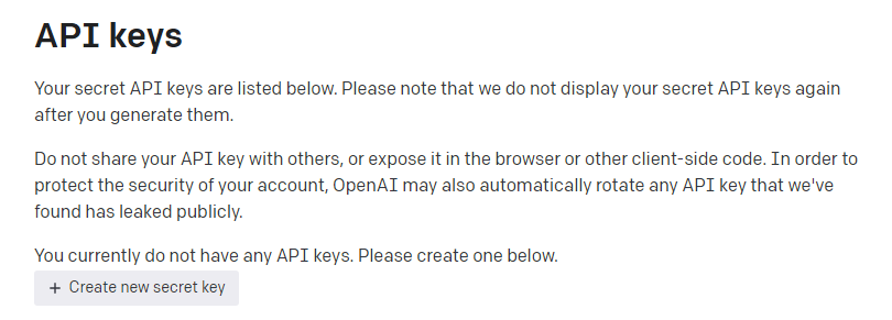 Auto-GPT screenshot generating API keys from OpenAI