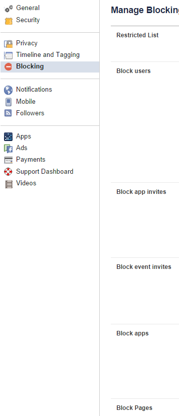 Screenshot of blocking options