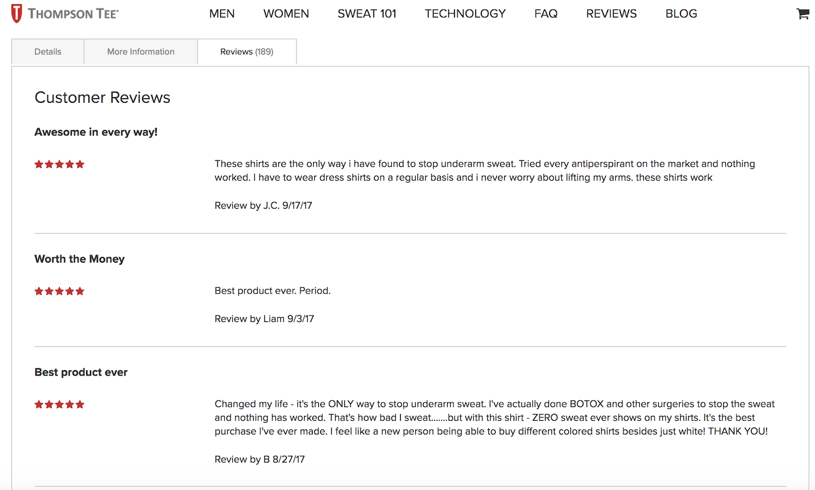 example of customer reviews on an ecommerce product page