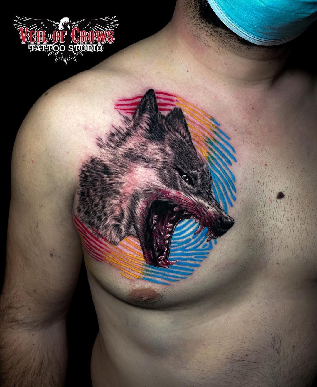 Bloody Wolf With Blue Eyes Tattoo
