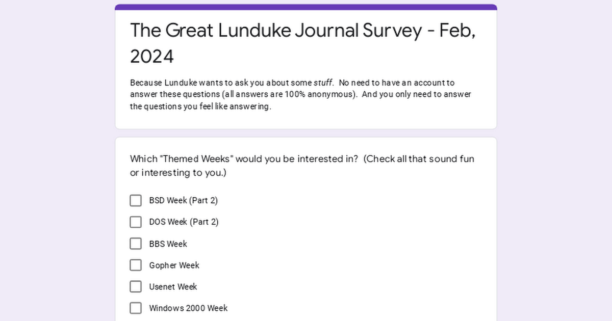 The Great Lunduke Journal Survey - Feb, 2024