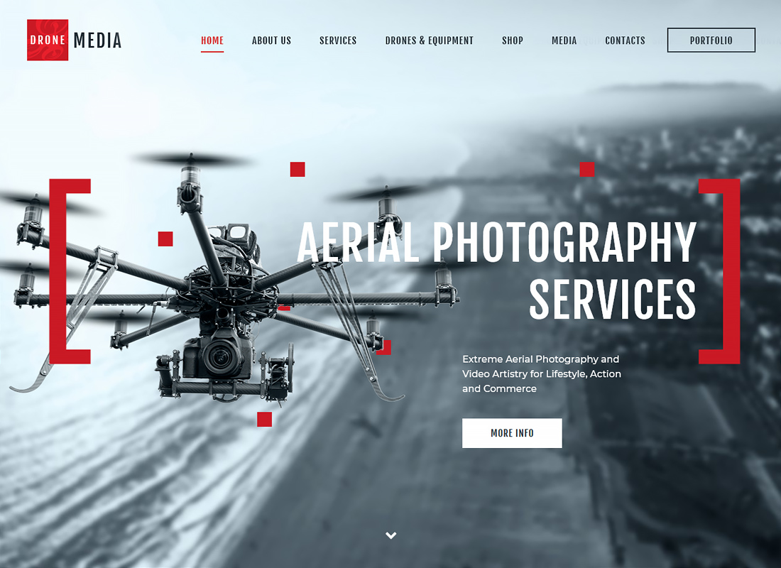 DroneMedia |  Tema WordPress Fotografi & Videografi Udara