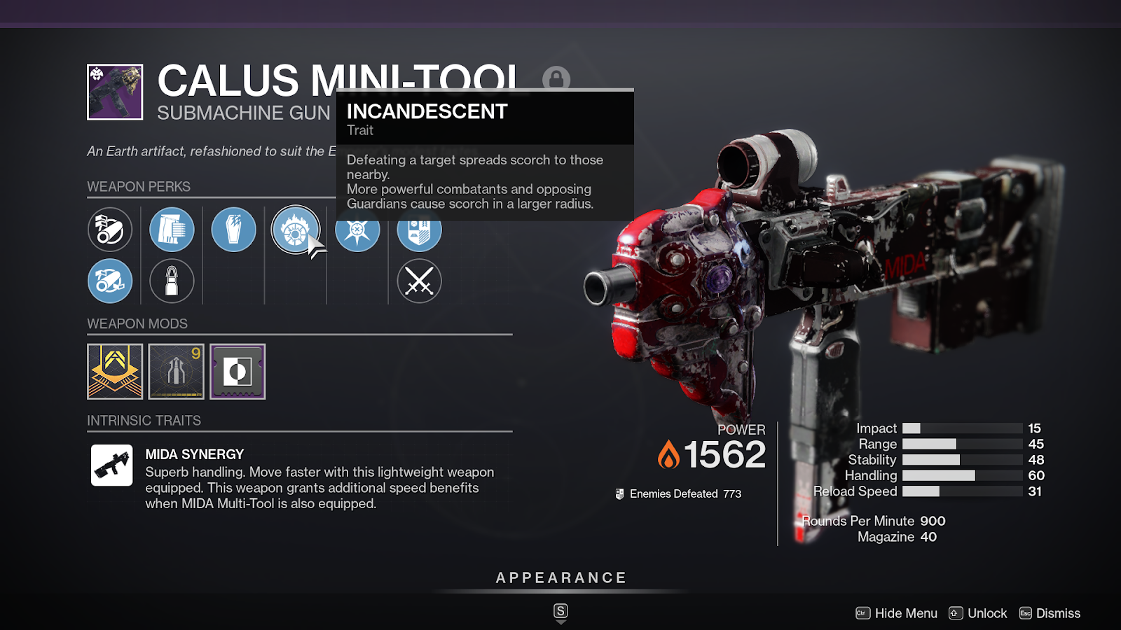 Screenshot from the game of the Calus Mini-Tool detail screen.