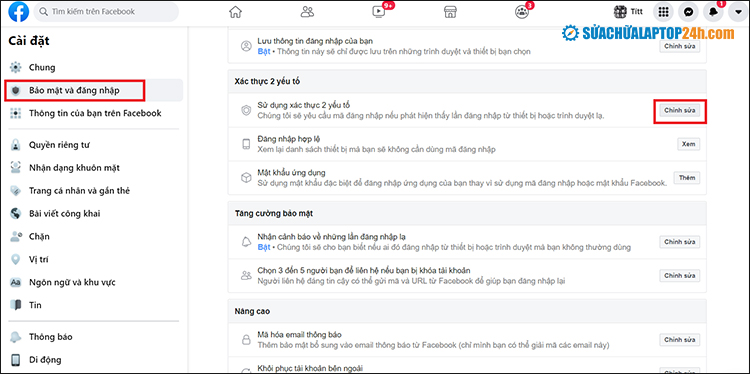 Click Chỉnh sửa tại mục Sử dụng xác thực 2 yếu tố