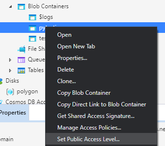 Microsoft Azure Blob Storage: Public Access