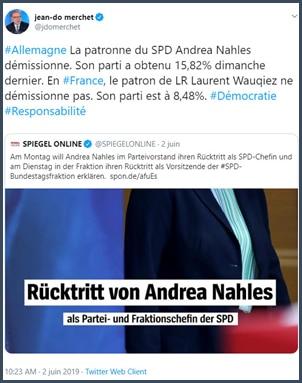 Tweet Jean-Do Merchet La patronne du SPD allemand démissionne