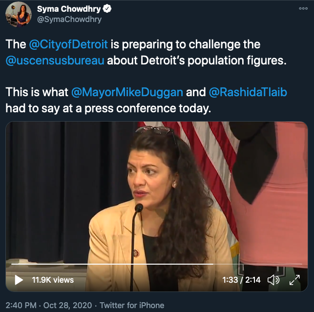 Tweet about joint press conference on the 2020 Census with me and Detroit’s mayor.