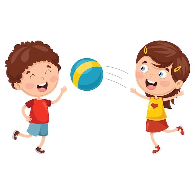 Векторная иллюстрация детей, играющих с мячом | Премиум векторы