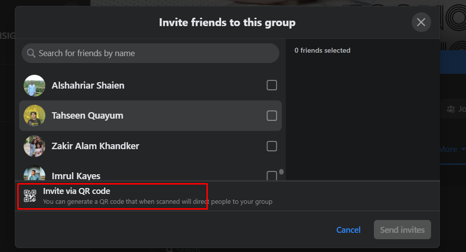 Facebook group invites