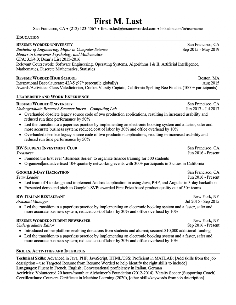 writing a resume when no work experience