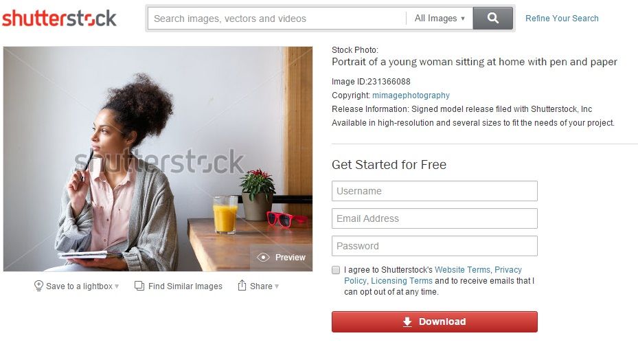 Tampilan website shutterstock untuk menjual foto anda