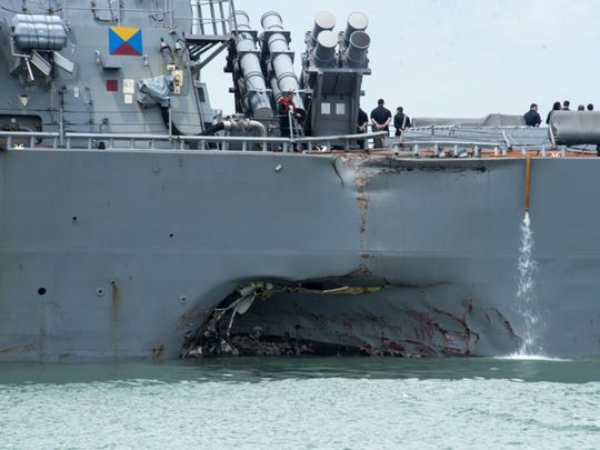 Damage to the portside is visible as the Guided-missile