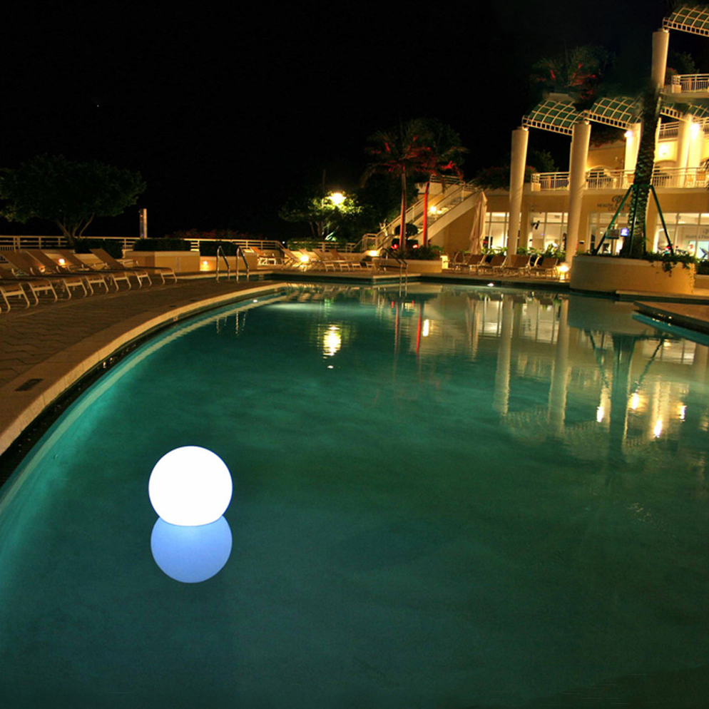bubble light floating on pool at night