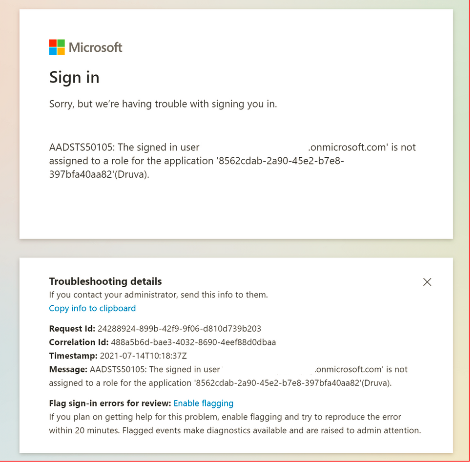 SSO login error “The signed in user is not assigned to the role for the application”( Azure as