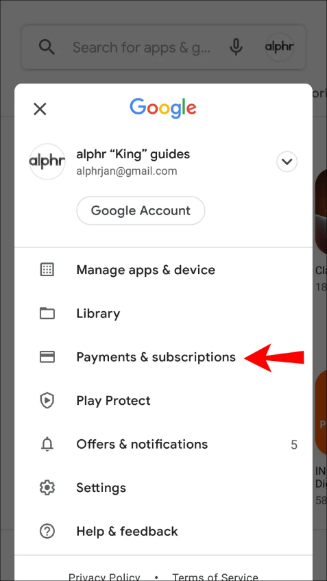 Go to "Payments and subscriptions"settings in your Google settings