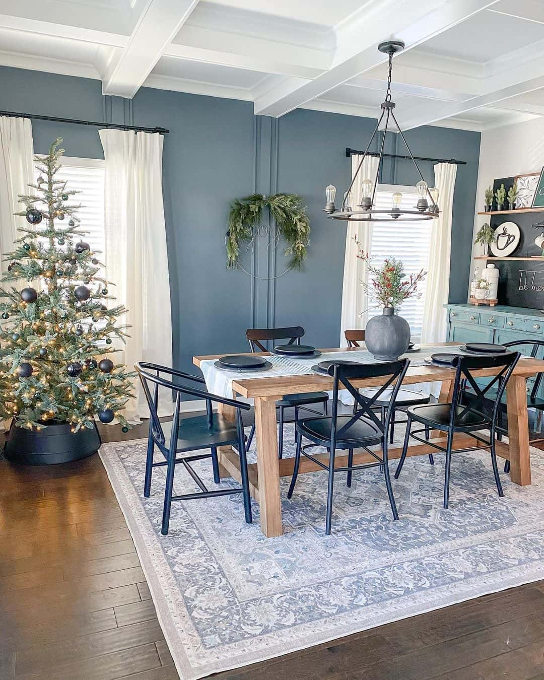 Traditional dining room noble fir Christmas tree