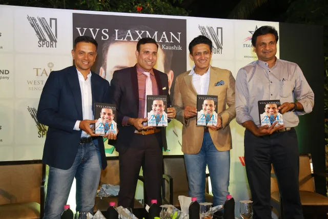 Rahul Dravid, VVS Laxman, Anil Kumble and Javagal Srinath at the book launch of '281 And Beyond'