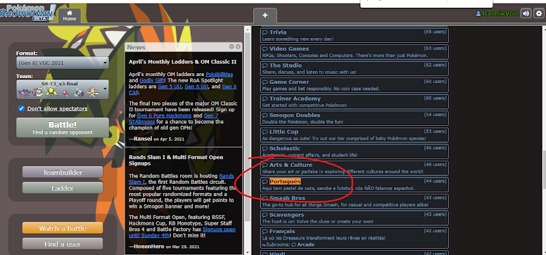 Pokémon Showdown Chat em Português