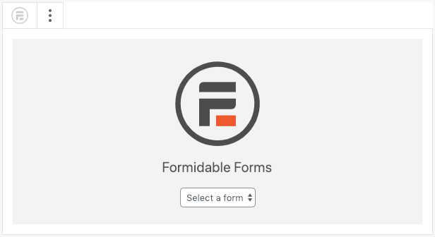 The Formidable Forms WordPress block with a Select a Form dropdown menu