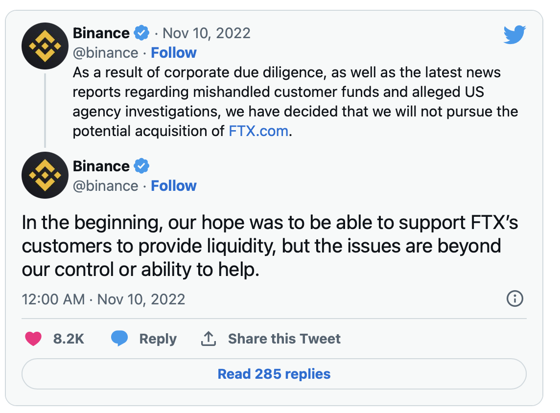 Crypto Drama: Binance Refuses to Acquire Collapsed FTX