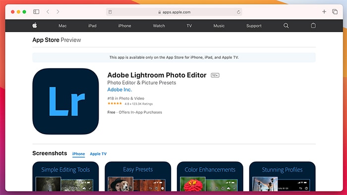 Applications de retouche photo iOS Lightroom
