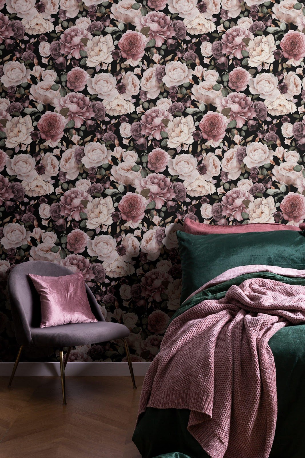 Pink & Purple Dark Floral Wallpaper | Hovia