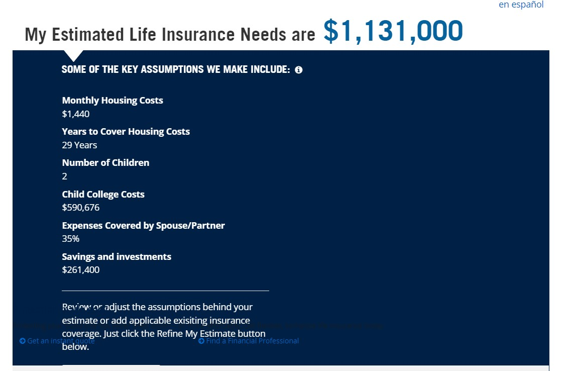 An image of a calculator showing how much life insurance you need. 