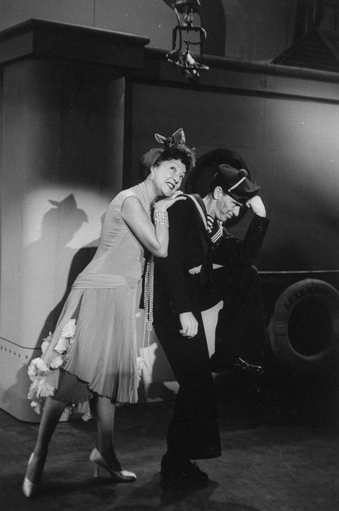 Ethel Merman and Frank Sinatra singing duet Your the Top in preliminary rehearsal for Anything Goes presented on TV show The Colgate Comedy Hour, 1954.