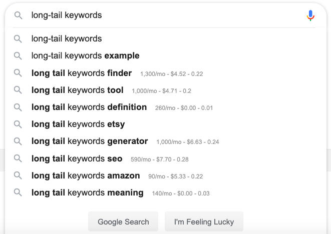 google autosuggest keywords