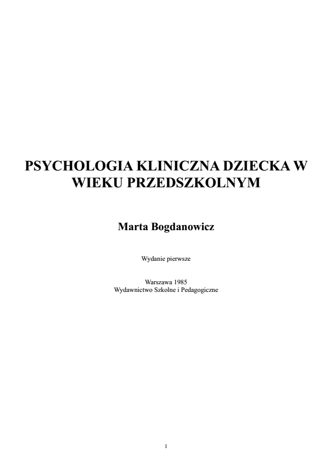 Bogdanowicz Psychologia Kliniczna Dziecka W Wieku Przedszkolnym Pdf Chomikuj