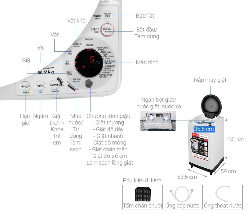 MÁY GIẶT SHARP 8.2 KG ES-W82GV-H