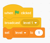 Scratch coding block for setting the Scratch game level
