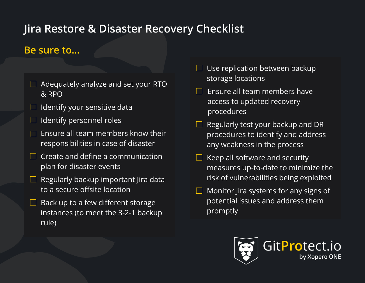 Jira Restore nad Disaster Recovery Checklist