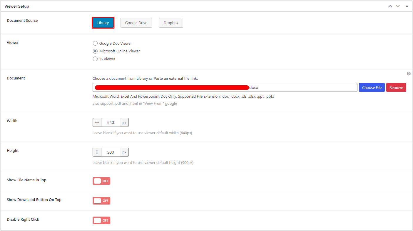 The screenshot of customization option of the Best Document Viewer Plugin